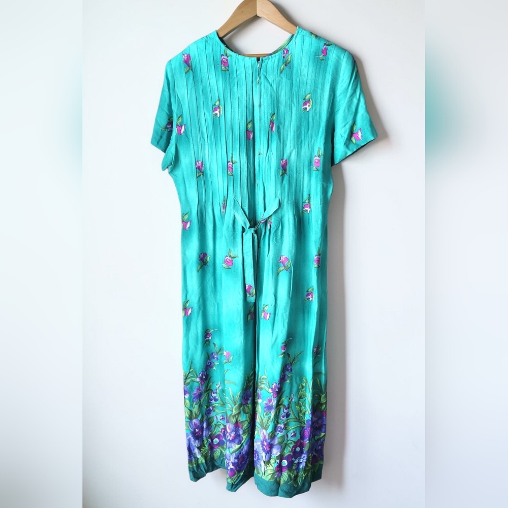Vintage Jackie & Eric Vibrant Maxi Dress Pintuck Teal Purple Pink Womens 16 - Picture 2 of 11